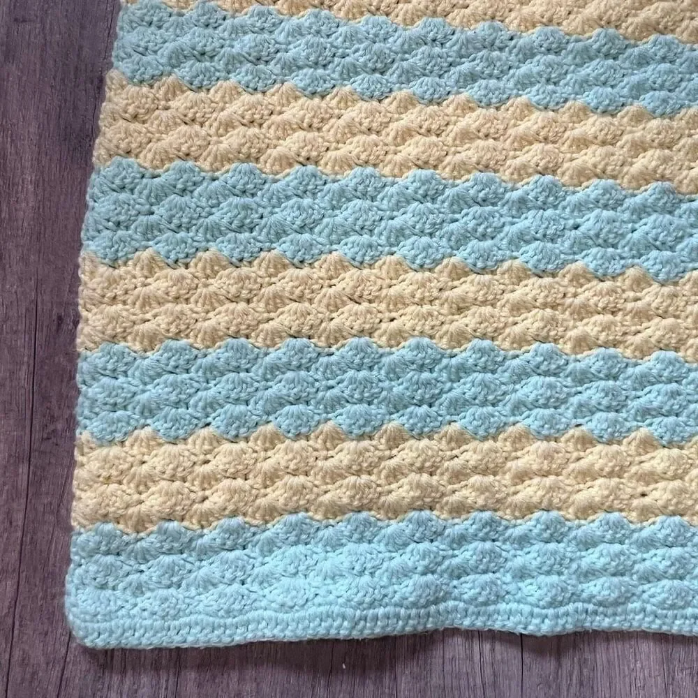 Vintage Handmade Mint Green & Yellow stripe afghan lap‎ blanket throw camp